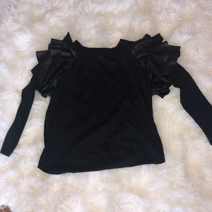 Black Ruffle Shoulder Shirt